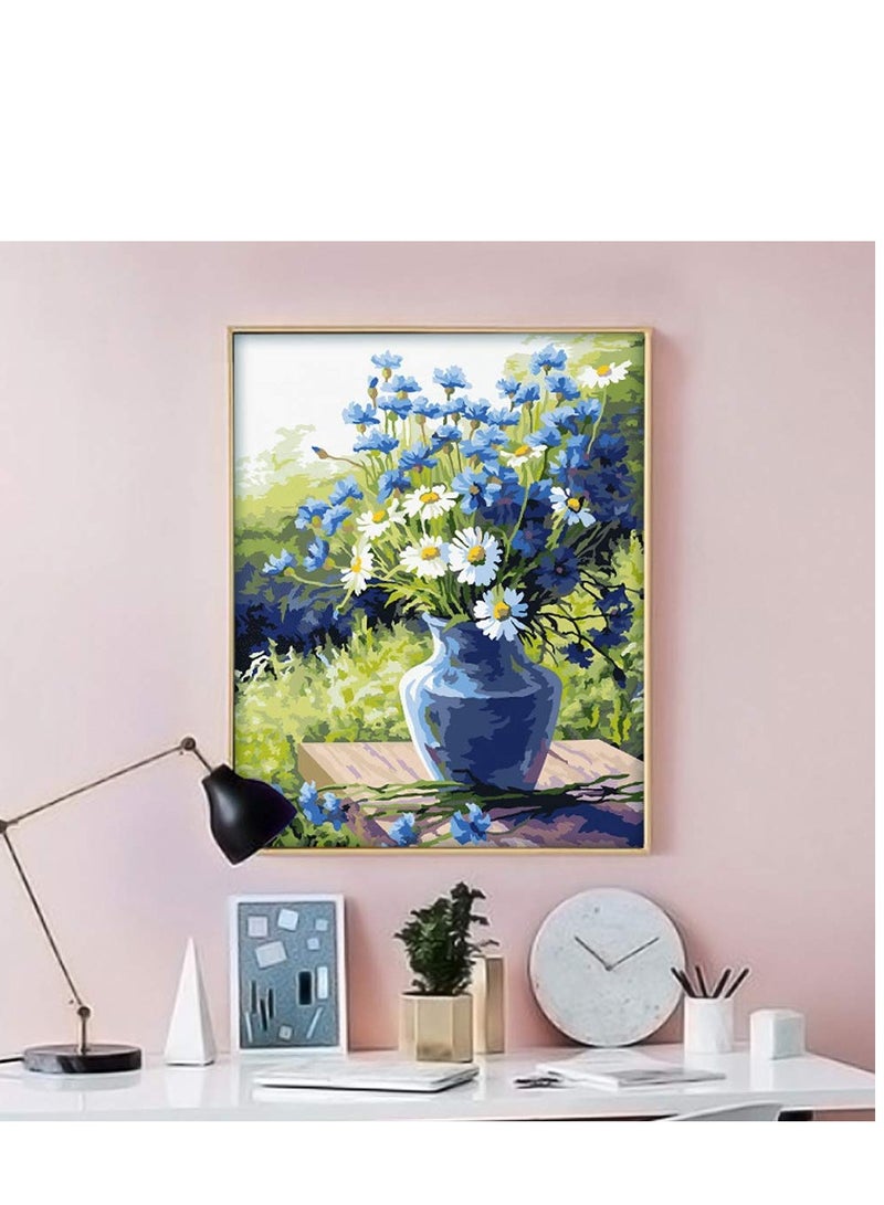 SYOSI DIY Paint by Numbers, Canvas Oil Painting Kit for Kids & Adults, Drawing Paintwork with Paintbrushes, Acrylic Pigment, 16" W x 20" L (Daisy) - Image 2
