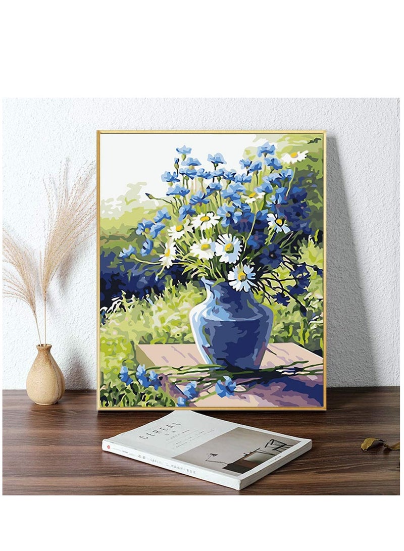 SYOSI DIY Paint by Numbers, Canvas Oil Painting Kit for Kids & Adults, Drawing Paintwork with Paintbrushes, Acrylic Pigment, 16" W x 20" L (Daisy) - Image 3