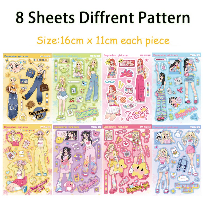 Korean Cartoon Collage Cute Girl Phone Case Stickers Set SJS180 dopamine girl (default 8 sheets/bag)