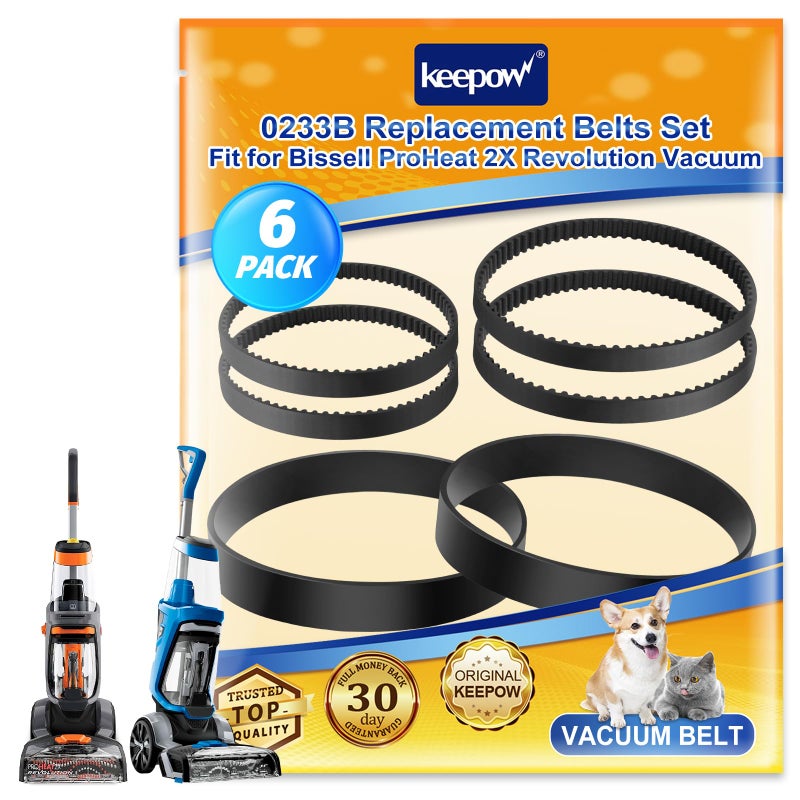 KEEPOW Replacement Belt Set Compatible with Bissell ProHeat 2X Revolution Models 1548 1550 1551 35799 Compare to Parts 1606418 1606419 1606428 6 Pack