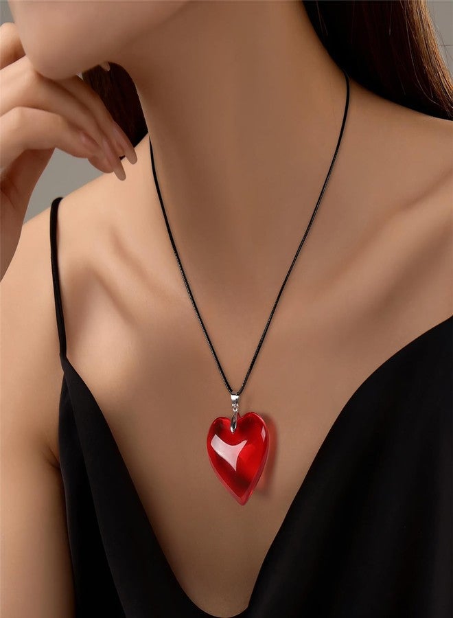 ايلير سايكل قلادة القلب الأحمر من إيترسايكل، قلادات تشوكر على شكل قلب منتفخ للنساء، قلادة كبيرة الحجم بقلادة على شكل قلب زجاجي، إكسسوارات مجوهرات عصرية من حقبة الألفية الجديدة (قلب أحمر) - Image 5