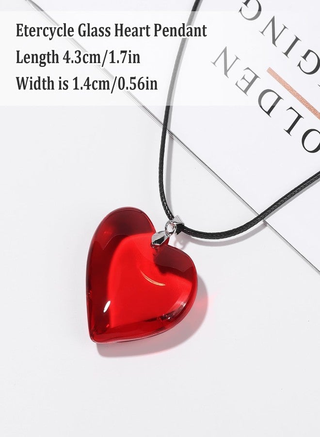 ايلير سايكل قلادة القلب الأحمر من إيترسايكل، قلادات تشوكر على شكل قلب منتفخ للنساء، قلادة كبيرة الحجم بقلادة على شكل قلب زجاجي، إكسسوارات مجوهرات عصرية من حقبة الألفية الجديدة (قلب أحمر) - Image 3