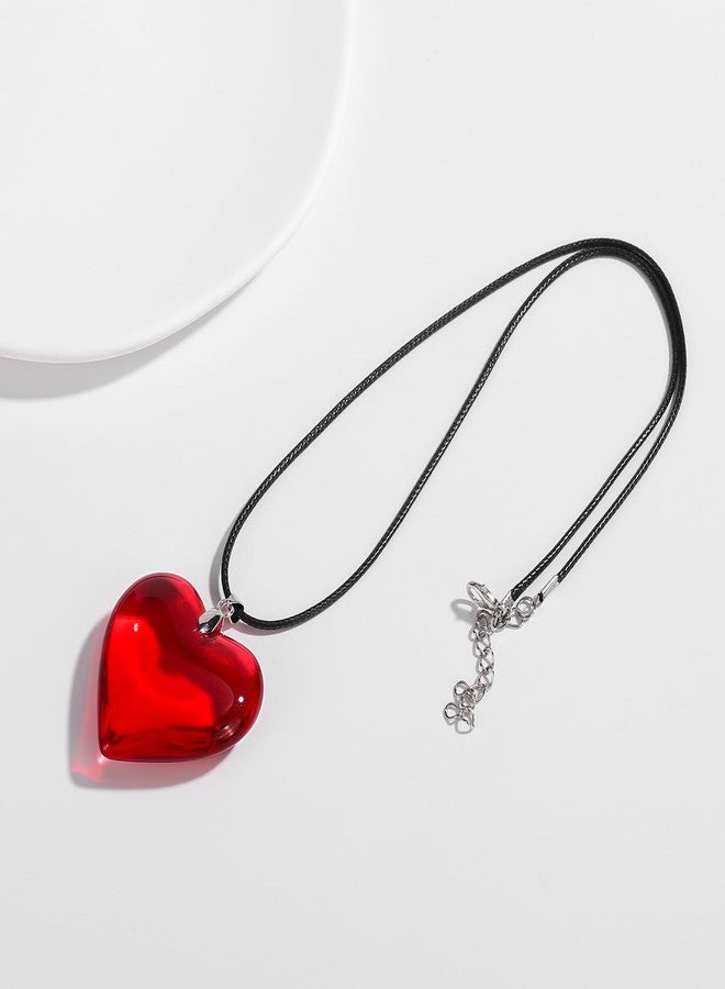 ايلير سايكل قلادة القلب الأحمر من إيترسايكل، قلادات تشوكر على شكل قلب منتفخ للنساء، قلادة كبيرة الحجم بقلادة على شكل قلب زجاجي، إكسسوارات مجوهرات عصرية من حقبة الألفية الجديدة (قلب أحمر) - Image 4