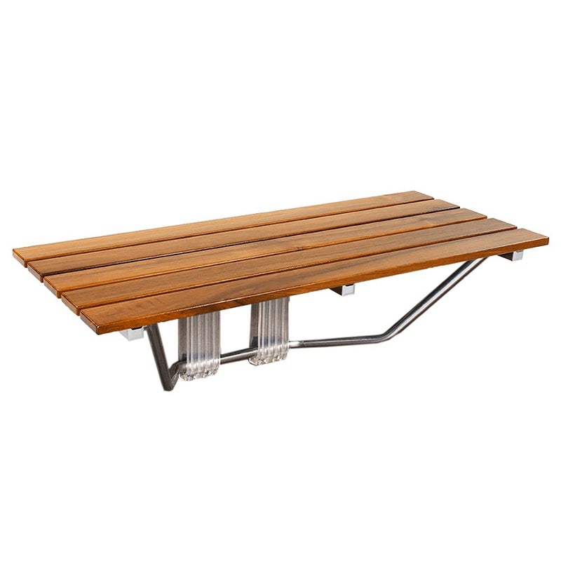 Home Aesthetics 36 ADA Compliant Foldable Teak Wood Shower Seat Bench 400lb Capacity Clear Coated for Extra Protection Folding Wall Mount Modern Chrome Medical Fold Up Bathroom Stool Chair 