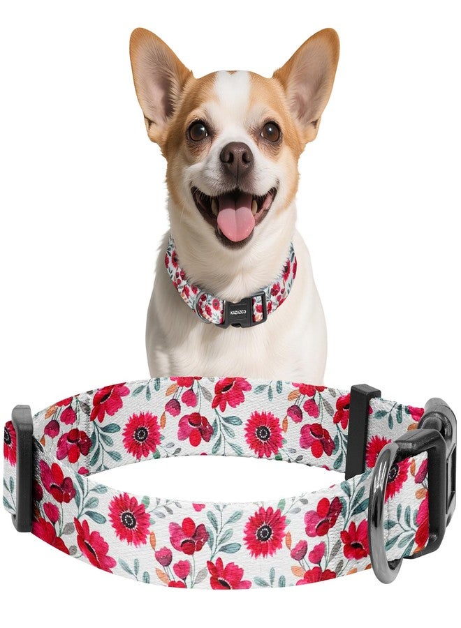 Kazazoo Dog Collar Cute and Soft Nylon Puppy Collar for Boy and Girl, Adjustable Dog Collars for Small Medium Dogs, Red Flowers-XS - Image 1