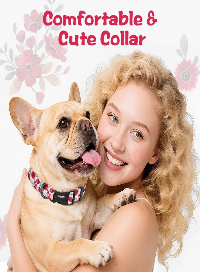 Kazazoo Dog Collar Cute and Soft Nylon Puppy Collar for Boy and Girl, Adjustable Dog Collars for Small Medium Dogs, Red Flowers-XS - Image 5