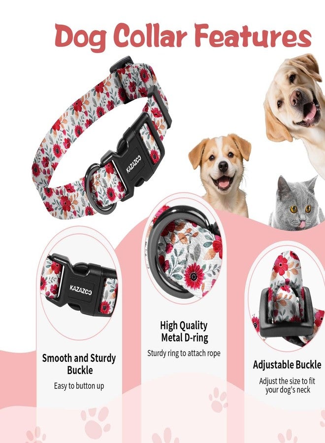 Kazazoo Dog Collar Cute and Soft Nylon Puppy Collar for Boy and Girl, Adjustable Dog Collars for Small Medium Dogs, Red Flowers-XS - Image 2