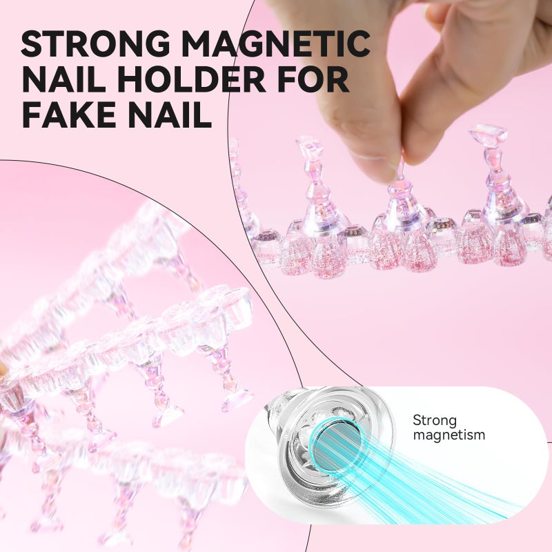 ESUOHYM Nail Stand for Press On Fake Nails Painting Display Practice, Powerful Magnetic Nail Holder for Diy Design, Single Flower Nail Stand with 200 PCS Double-Sided Tapes, Nail Tools for Home Salon - Image 4