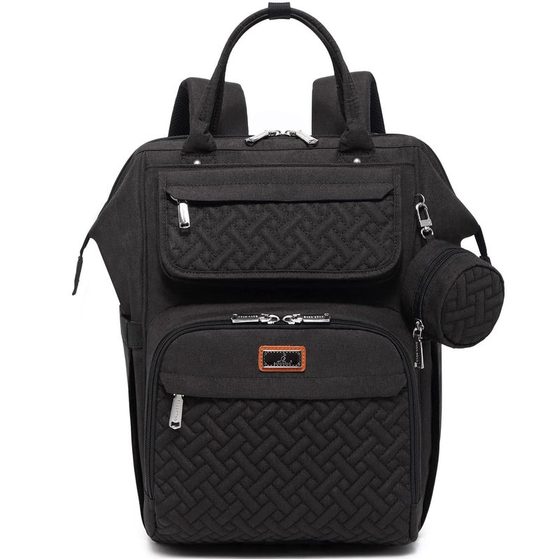 BabbleRoo Diaper Bag Backpack Multifunction Nappy Changing Bag with Changing Pad Stroller Straps Pacifier Case Unisex Stylish Travel Back Pack for Moms Dads Black