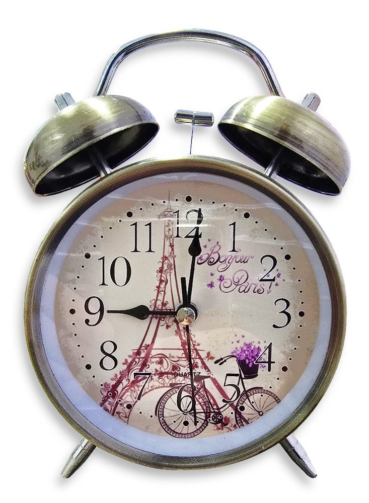 ساعة منبه صغيرة ساحرة، ديكور مكتب لطيف، هدية مميزة، ديكور غرفة النوم، مع رسم في الخلفية على شكل برج ايفيل ، لون كلاسيك ومميز - Image 1