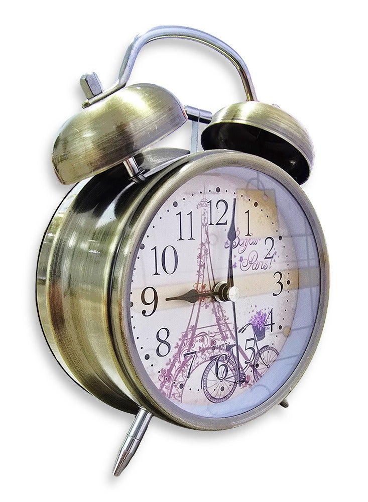 ساعة منبه صغيرة ساحرة، ديكور مكتب لطيف، هدية مميزة، ديكور غرفة النوم، مع رسم في الخلفية على شكل برج ايفيل ، لون كلاسيك ومميز - Image 2