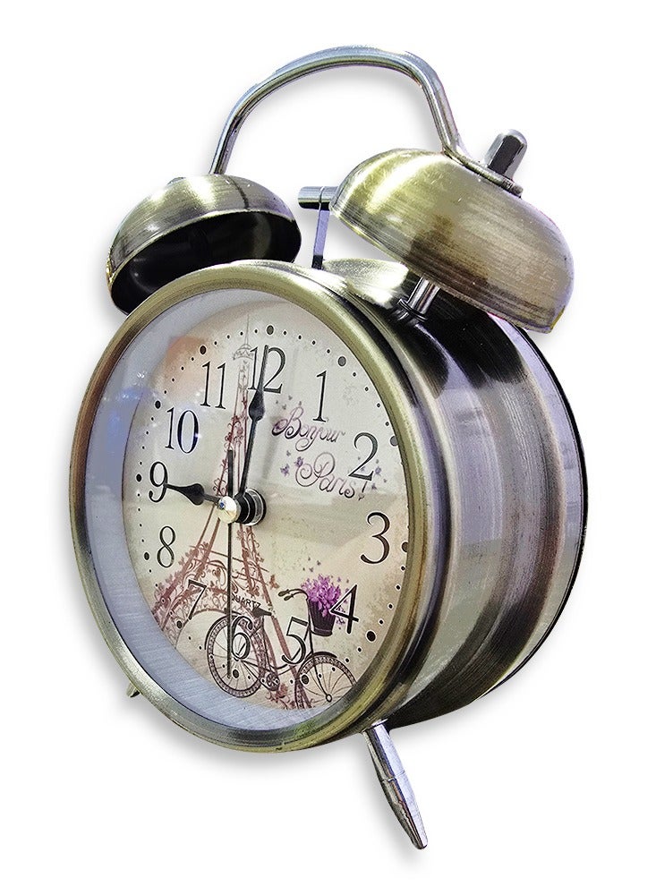 ساعة منبه صغيرة ساحرة، ديكور مكتب لطيف، هدية مميزة، ديكور غرفة النوم، مع رسم في الخلفية على شكل برج ايفيل ، لون كلاسيك ومميز - Image 3