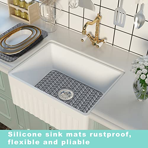 AWOKE Sink Protectors for Kitchen Sink | 16.2"x 12.5" Kitchen Sink Mats for Bottom of Kitchen Sink | Sink Inserts for Kitchen Sink of Stainless Steel Sink | Center Drain (Grey) - Image 4