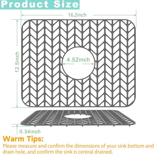 AWOKE Sink Protectors for Kitchen Sink | 16.2"x 12.5" Kitchen Sink Mats for Bottom of Kitchen Sink | Sink Inserts for Kitchen Sink of Stainless Steel Sink | Center Drain (Grey) - Image 2