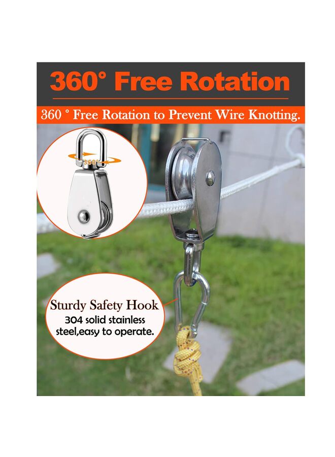 2 PCS M50 Single Pulley Block,Heavy Duty 304 Stainless Steel Pulley Roller Crane Swivel Hook, Wheel Swivel Rigging Lifting Wheel Fixed Pulley for Wire Rope Loading 400kg - Image 4