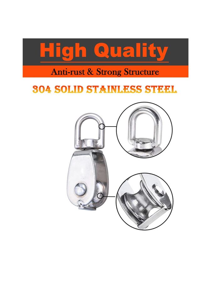 2 PCS M50 Single Pulley Block,Heavy Duty 304 Stainless Steel Pulley Roller Crane Swivel Hook, Wheel Swivel Rigging Lifting Wheel Fixed Pulley for Wire Rope Loading 400kg - Image 2
