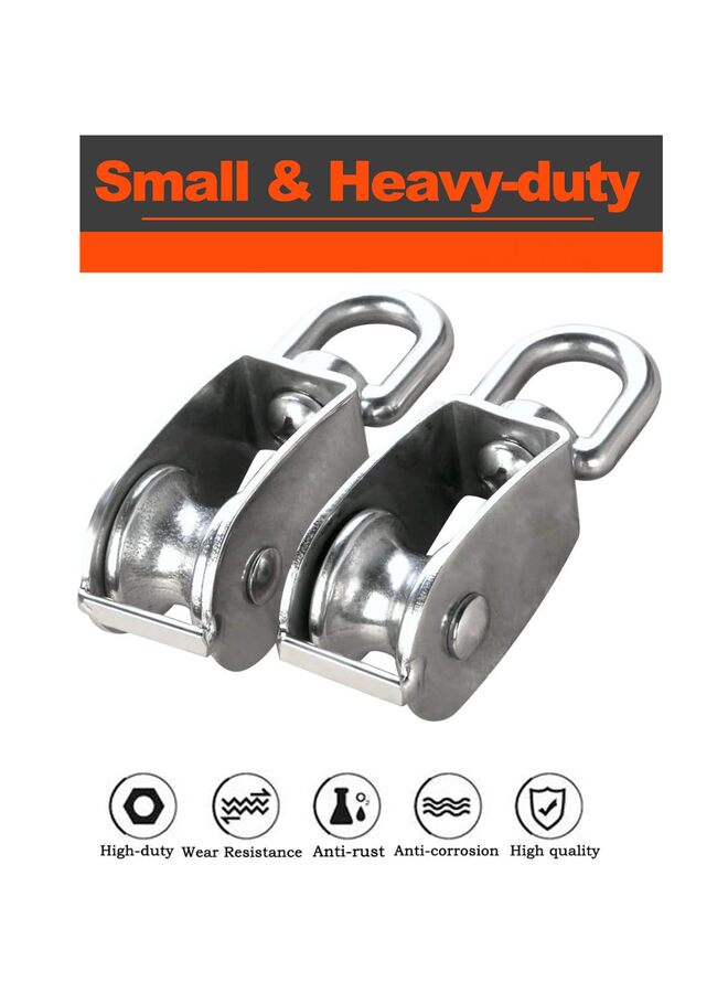 2 PCS M50 Single Pulley Block,Heavy Duty 304 Stainless Steel Pulley Roller Crane Swivel Hook, Wheel Swivel Rigging Lifting Wheel Fixed Pulley for Wire Rope Loading 400kg - Image 3