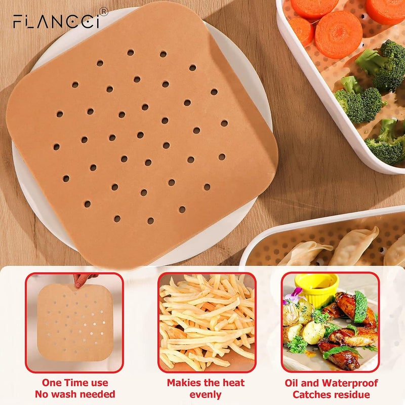 FLANCCI Air Fryer Liners Square Parchment Paper, Set of 100, 8.5 inches square, Air fryer accessories disposable paper liner, Oven liners for bottom of oven, Airfryer parchment paper sheets for baking - Image 4