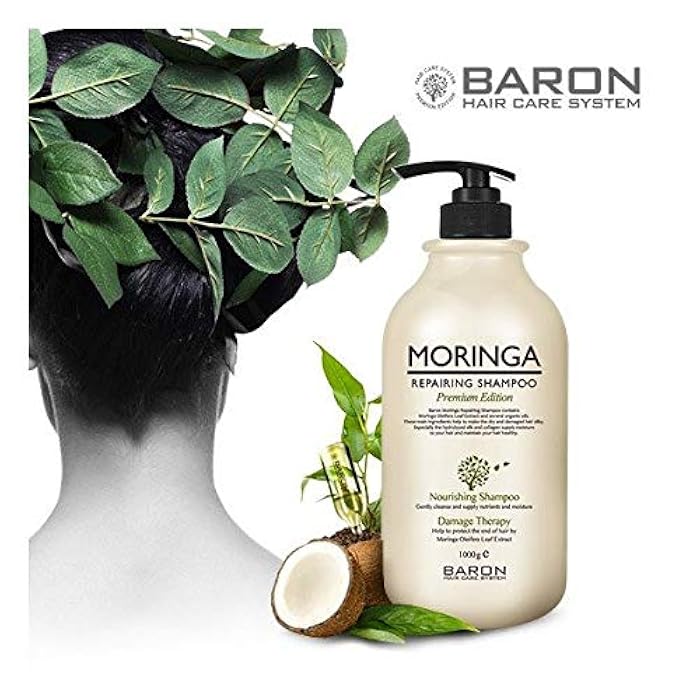 Baron [BARON] MORINGA Hair Treatment Repairing Shampoo Premium Edition 1000ml 33.9 fl oz - For Dry and Damaged Hair - Image 2