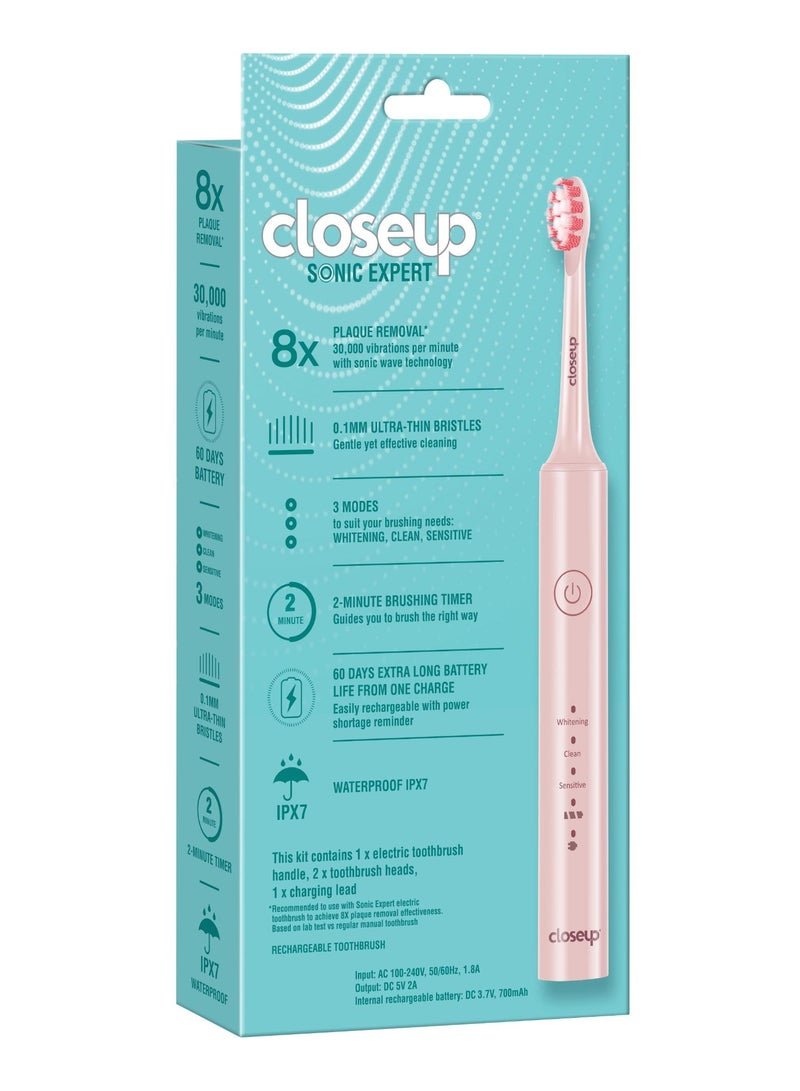 Closeup Sonic Expert Pink Rechargeable Toothbrush 2 Pcs - Image 2