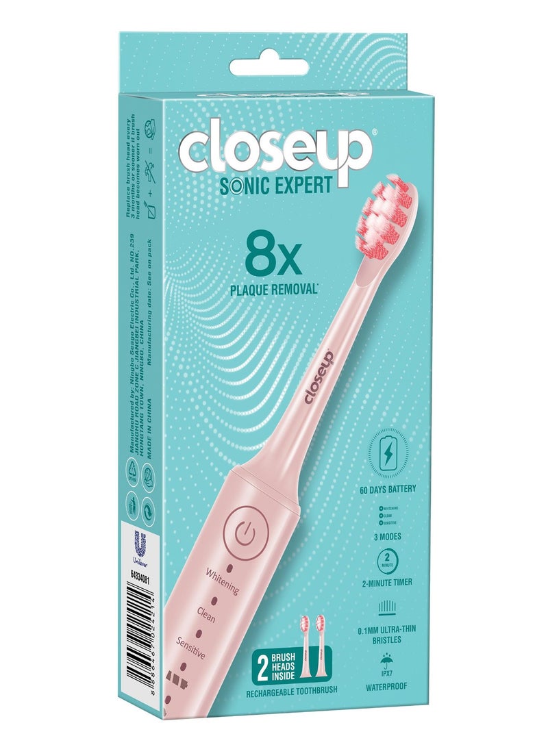 Closeup Sonic Expert Pink Rechargeable Toothbrush 2 Pcs - Image 1