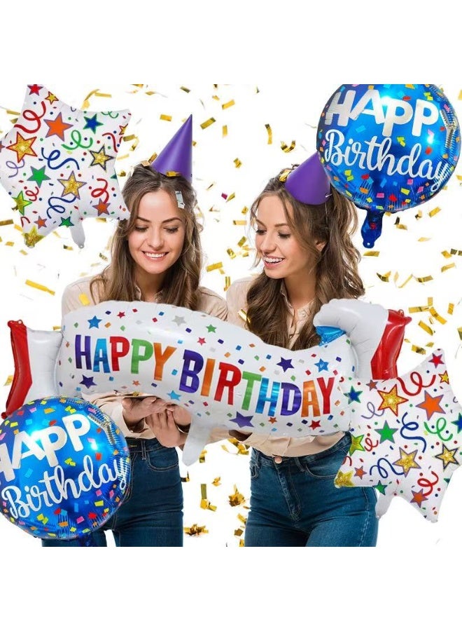 Happy Birthday Foil Balloon Set – Colorful Birthday Party Decorations with Stars & Round Balloons, Helium Foil Balloons for Kids & Adults Party Supplies - Image 4