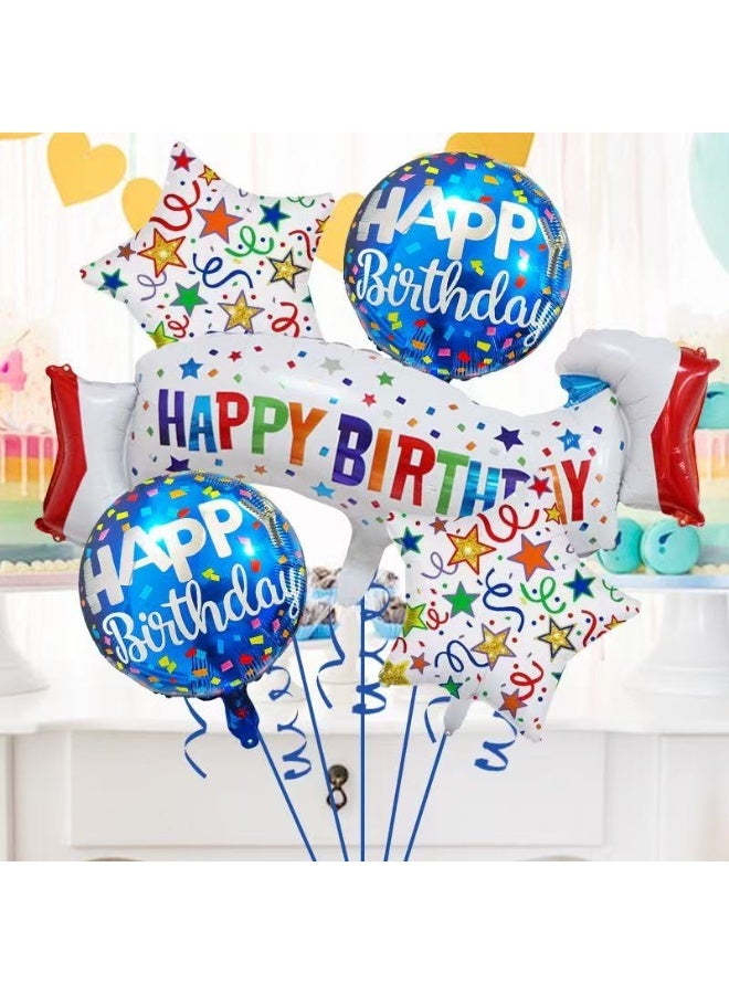 Happy Birthday Foil Balloon Set – Colorful Birthday Party Decorations with Stars & Round Balloons, Helium Foil Balloons for Kids & Adults Party Supplies - Image 1