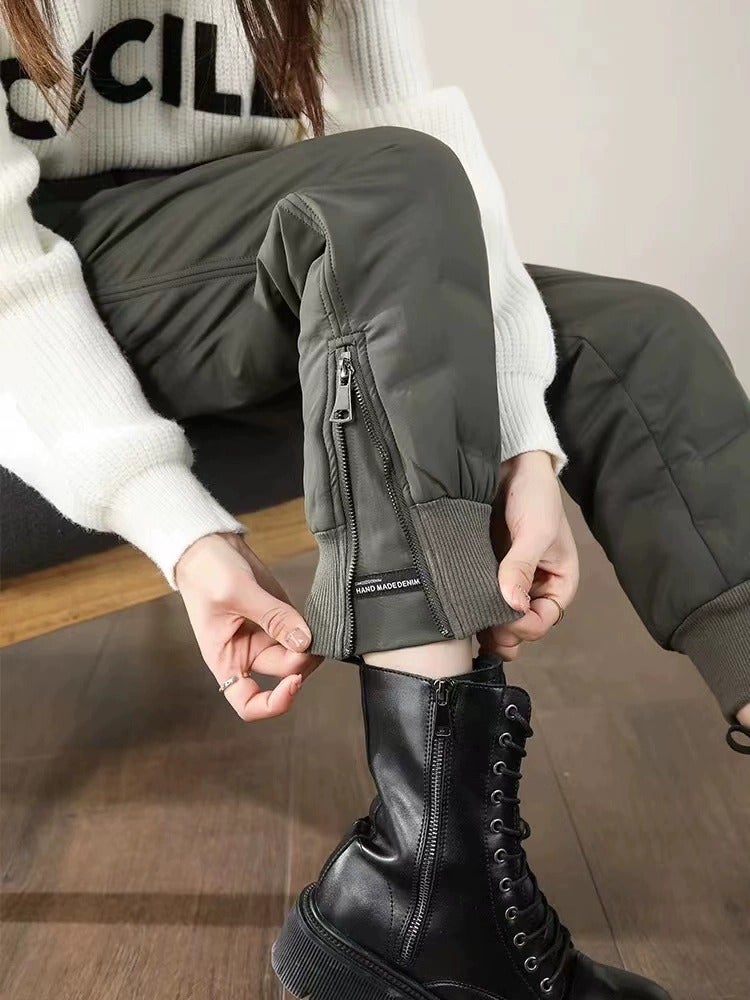 2024 Womens Winter Cotton Pants Fashion Warm Thick Loose Casual Army Green thermal cotton pants 239# 
