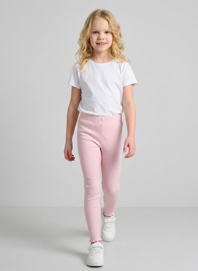 Take Two Girls Light Pink Ribbed Full Length Leggings By Juniorloom - Image 4