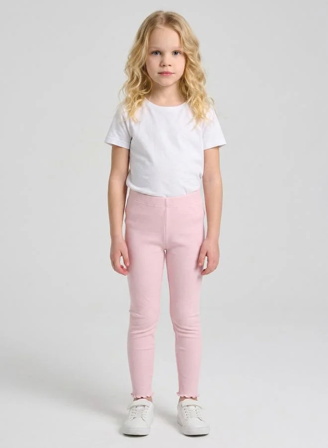 تايك تو Girls Light Pink Ribbed Full Length Leggings By Juniorloom