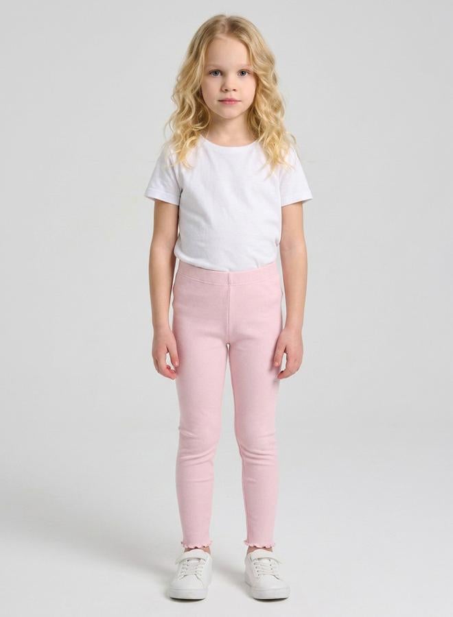 Take Two Girls Light Pink Ribbed Full Length Leggings By Juniorloom - Image 1