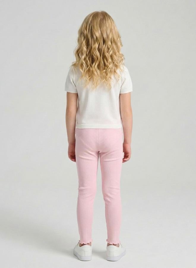 Take Two Girls Light Pink Ribbed Full Length Leggings By Juniorloom - Image 3