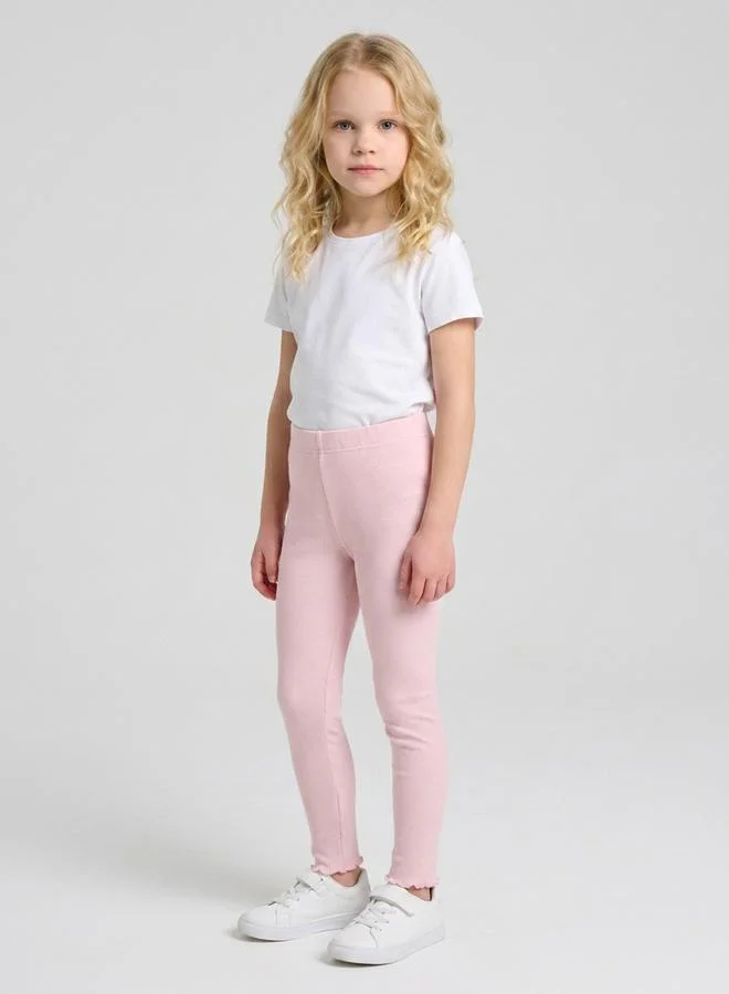 تايك تو Girls Light Pink Ribbed Full Length Leggings By Juniorloom