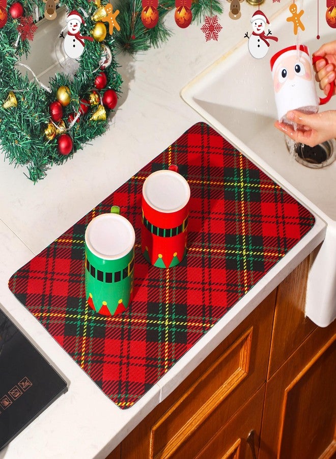 Tinideya Retro Christmas Tree Dish Drying Mat for Kitchen Counter 12x20 Inch Christmas Coffee Bar Mat Small Absorbent Holiday Dish Drainer Pad for Winter Kitchen Decor - Image 5