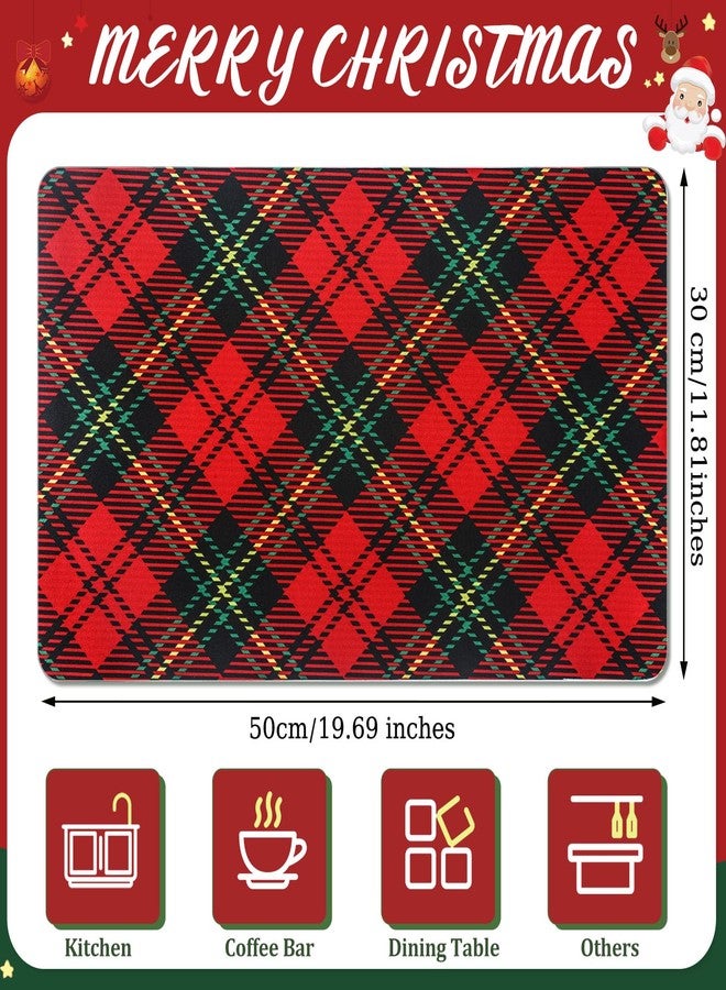 Tinideya Retro Christmas Tree Dish Drying Mat for Kitchen Counter 12x20 Inch Christmas Coffee Bar Mat Small Absorbent Holiday Dish Drainer Pad for Winter Kitchen Decor - Image 2