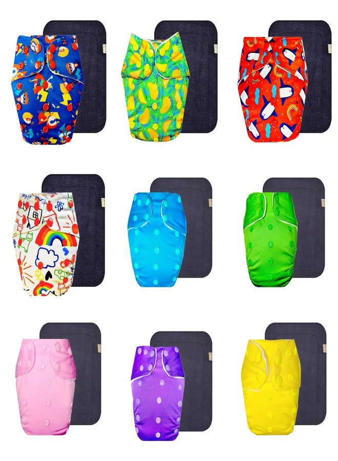 Dumbledo Premium Cloth Diaper with Black Insert (Pack of 9) | Hypoallergenic | Leakproof | Adjustable Snaps | Everyday Diapering Essential | 3 Months - 3 Years | Unisex Baby - Image 1