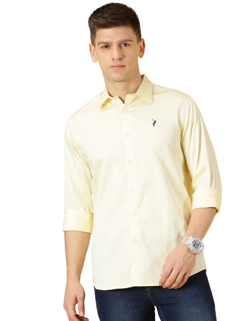 Thomas Scott Mens | Full Sleeve | Solid | Slim Fit | 100% Cotton | Spread Collar | Casual Shirts (Lemon_M) - Image 1
