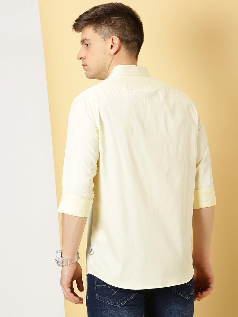 Thomas Scott Mens | Full Sleeve | Solid | Slim Fit | 100% Cotton | Spread Collar | Casual Shirts (Lemon_M) - Image 4