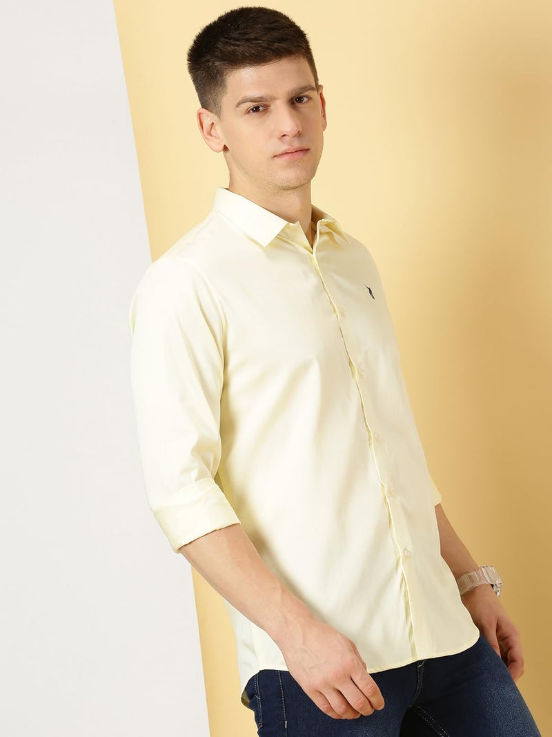 Thomas Scott Mens | Full Sleeve | Solid | Slim Fit | 100% Cotton | Spread Collar | Casual Shirts (Lemon_M) - Image 3