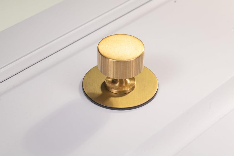 trust4care 4-Pack Brushed Gold Brass Round Large Backplate Rosette Washers for Bifold Cabinet Knob Handles, Thick 2-1/3" Titanium Gold Back Plate Sheets for Bi-Fold Pull Doorknobs - Image 2