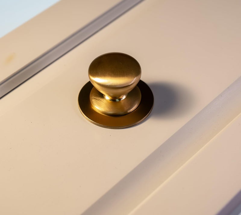 trust4care 4-Pack Brushed Gold Brass Round Large Backplate Rosette Washers for Bifold Cabinet Knob Handles, Thick 2-1/3" Titanium Gold Back Plate Sheets for Bi-Fold Pull Doorknobs - Image 3