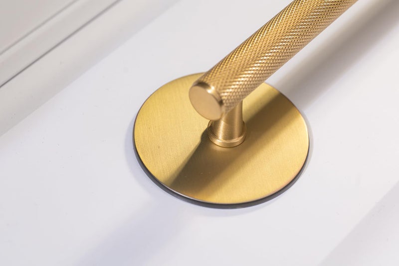 trust4care 4-Pack Brushed Gold Brass Round Large Backplate Rosette Washers for Bifold Cabinet Knob Handles, Thick 2-1/3" Titanium Gold Back Plate Sheets for Bi-Fold Pull Doorknobs - Image 5