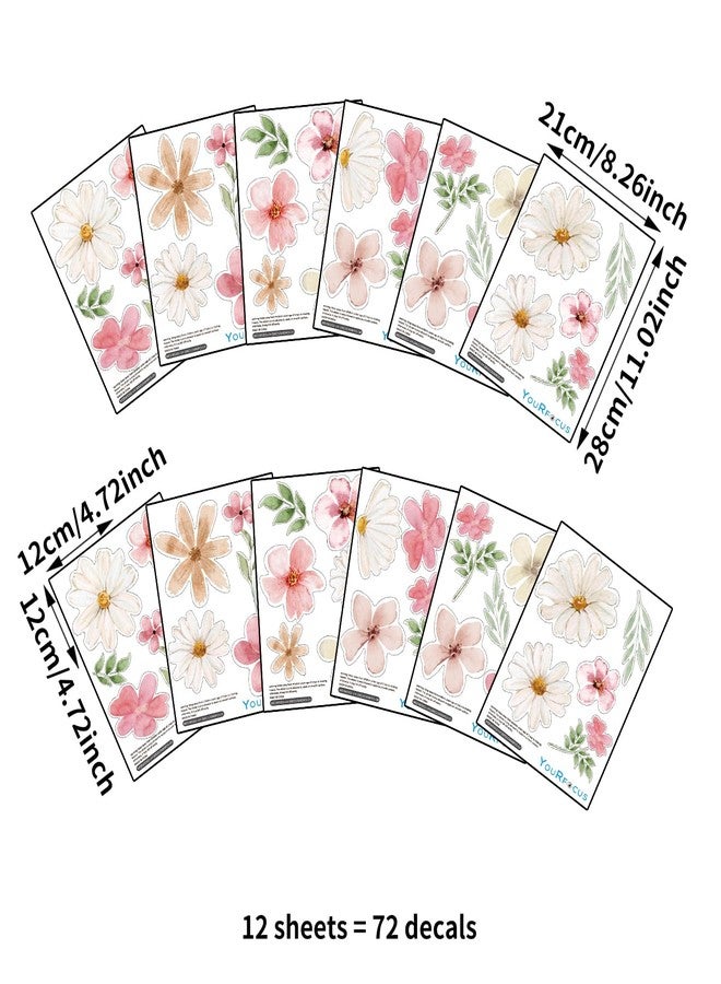 YouRfocus Daisy Watercolor Wall Decals | 68 PCS Boho Flower Stickers for Girls' Rooms, Playrooms, and Nurseries | Dual Layer Print for High Coverage | Removable Peel and Stick Wall Decor | 12 Sheets - Image 3