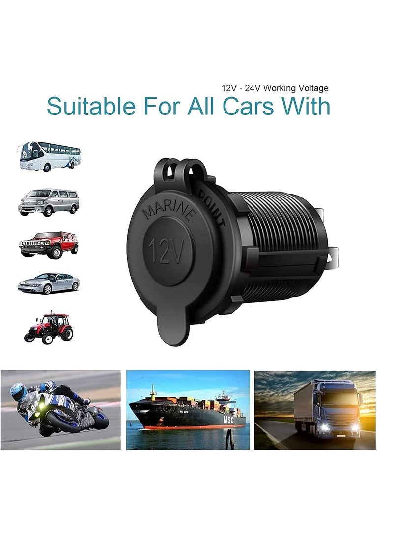 12V/24V Car Cigarette Lighter Socket Replacement with Blue LED for Marine Motorcycle Scooter ATV RV and More, Waterproof Pack of 2 Black Blu Ray