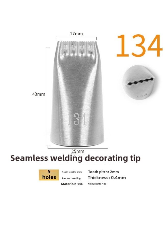 304 Stainless Steel Pastry Nozzle 6-tooth Belt Number Seamless Welding Cream Nozzle Large Cake Decorating Tool-Specifications:134  - Image 1