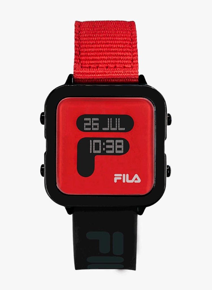 Fila Style Unisex Digital with World Time of 25 Cities Watch Alloy Case Red Nylon & Black Silicone Strap, 38-6088-103, size 38mm - Image 1