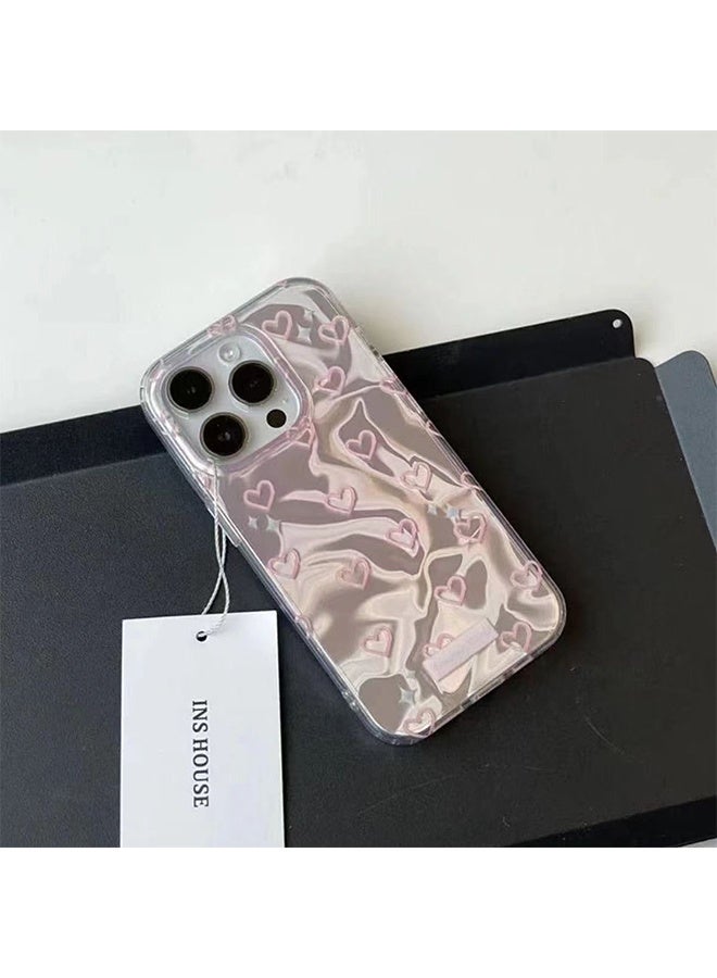 لجراب هاتف iPhone 15 PRO لطيف باللون الوردي المائي تموج قلب الحب ، تصميم جمالي لطيف ، مناسب للسيدات الفتيات - Image 2
