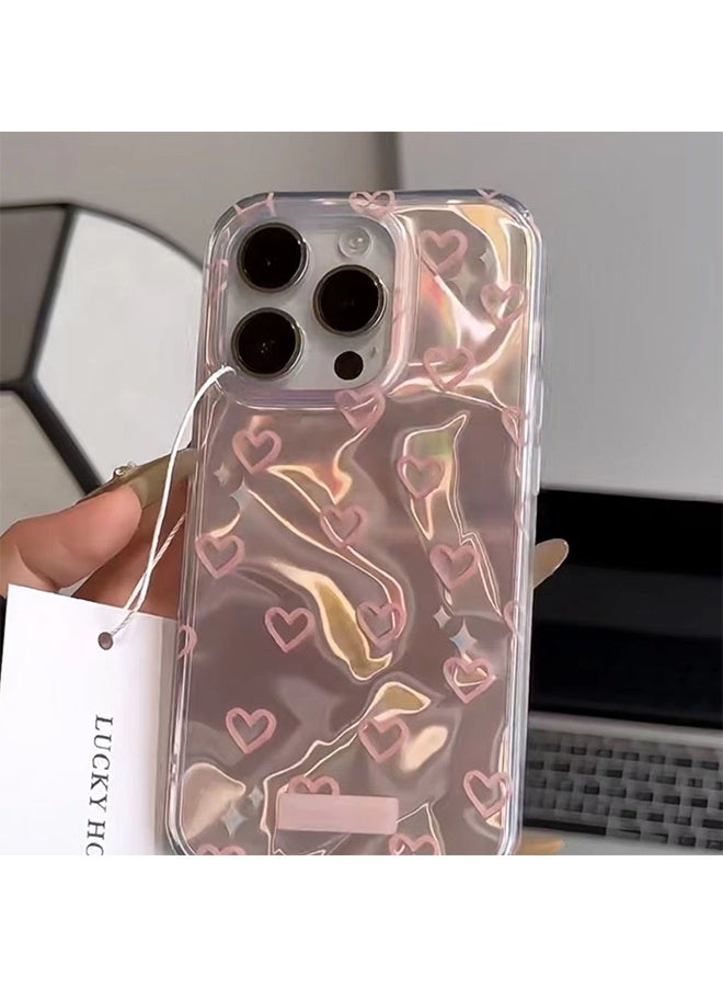 لجراب هاتف iPhone 15 PRO لطيف باللون الوردي المائي تموج قلب الحب ، تصميم جمالي لطيف ، مناسب للسيدات الفتيات - Image 3