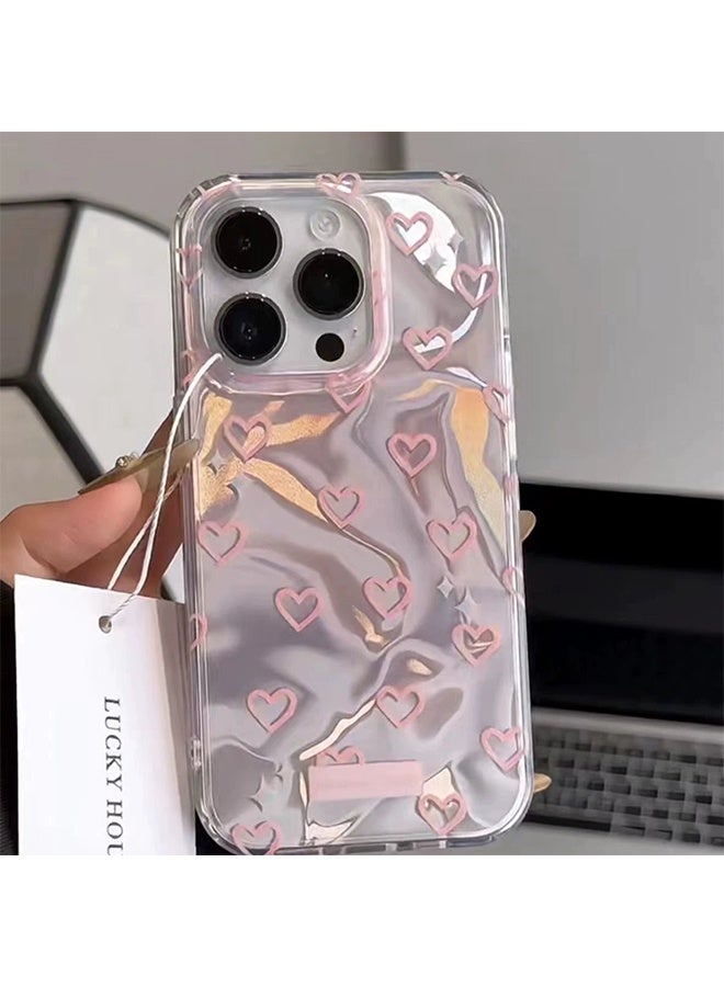 لجراب هاتف iPhone 15 PRO لطيف باللون الوردي المائي تموج قلب الحب ، تصميم جمالي لطيف ، مناسب للسيدات الفتيات - Image 1