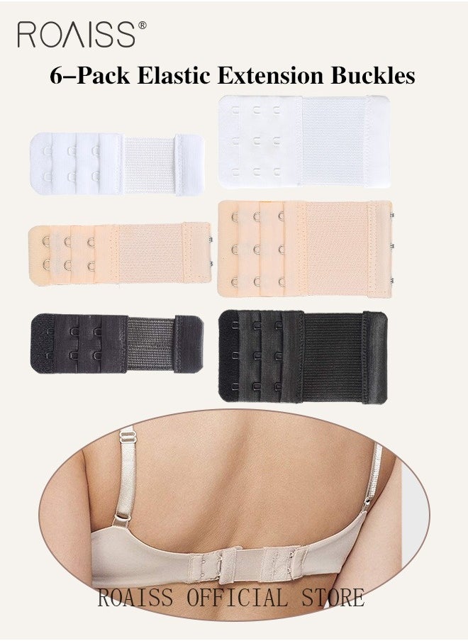 roaiss - 6 Pack High Elastic Bra Extension Buckle Set for Women - Bralette Length Adjustment - Bra Back Universal Two and Three Rows - Skin-friendly Fabric - Bra Strap Extender - Image 1